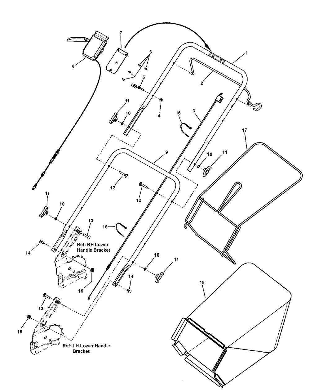 Handles And Controls Diagram and Parts List for 7800802-BTXP22675HW 2011 Briggs and Stratton Lawn Mower